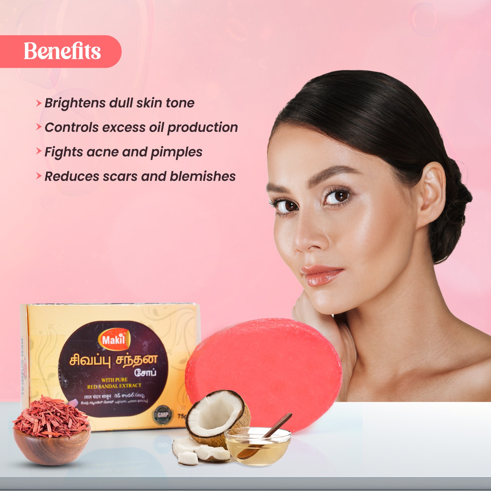 MAHIL Red Sandal Handmade Herbal Bath Soap - 75g - Image 4